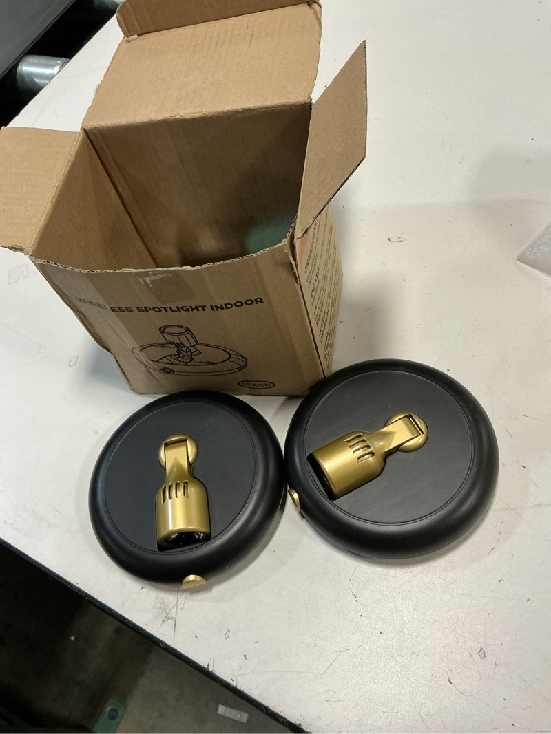 Condition photo showing Good Condition for Rechargeable Battery LED Spotlight Indoor: Wireless Mini Art Accent Spot Lights with Timer Remote - Small Dimmable Uplight for Plants Display Painting Dartboard Artwork Portrait Closet 2 pack Black