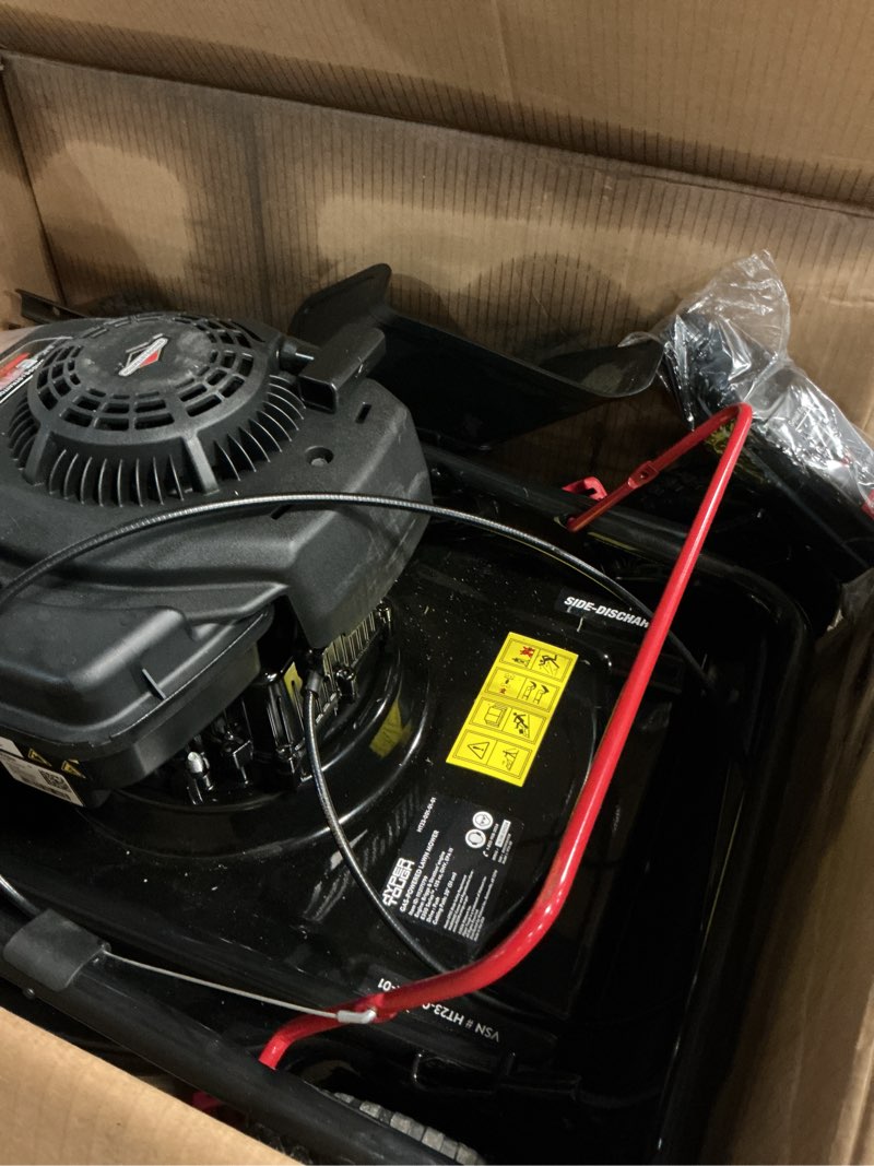 Condition photo showing As Is for hyper tough 20" 125cc gas powered walk-behind push lawn mower with briggs & stratton engine, black