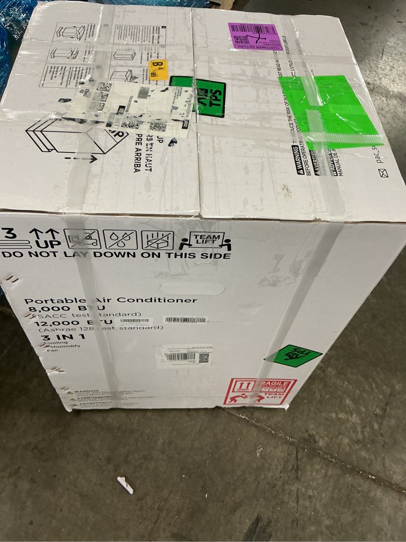 Condition photo showing As Is for 12000 btu portable air conditioners for room cooling up to 500 sq. ft, 3-in-1 quiet portable ac unit with dehumidifier fan, remote control, smart sleep mode, 24h timer, windows kit included