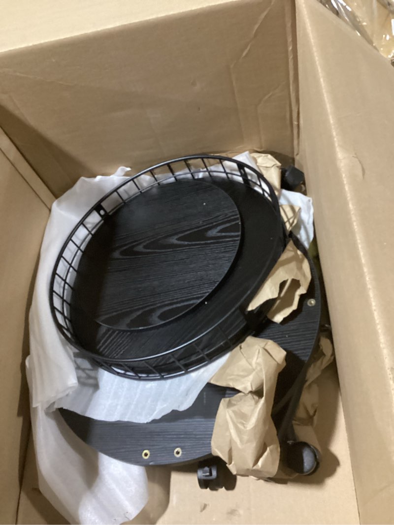 Condition photo showing As Is for Round Side Table, 3-Tier Accent End Table with Storage Shelf, Corner Sofa Beside Table for Small Spaces,Nightstand with Metal Frame for Living Room, Bedroom (Black)