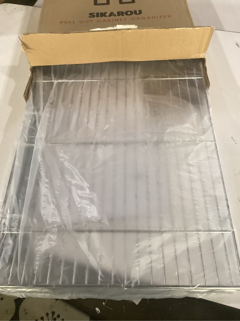 Condition photo showing Good Condition for pull out cabinet organizer 17" w x 21" d, heavy duty kitchen cabinet pull out shelves, slide out wire basket for kitchen cabinets, bathroom, pantry, chrome finish 17 * 21 in