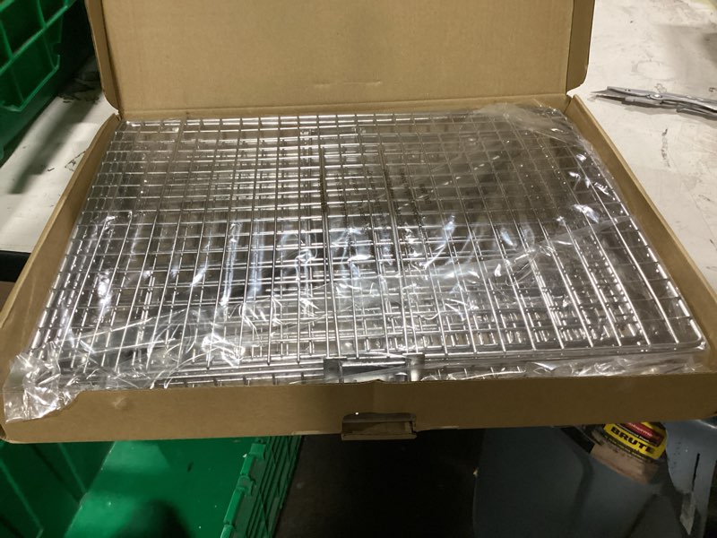 Condition photo showing New/Like New for grill basket set for outdoor grilling - large capacity fish grill basket & grilling rack - food grade stainless steel portable flat basket with removable handle for vegetables, shrimp & camping (xl+l)