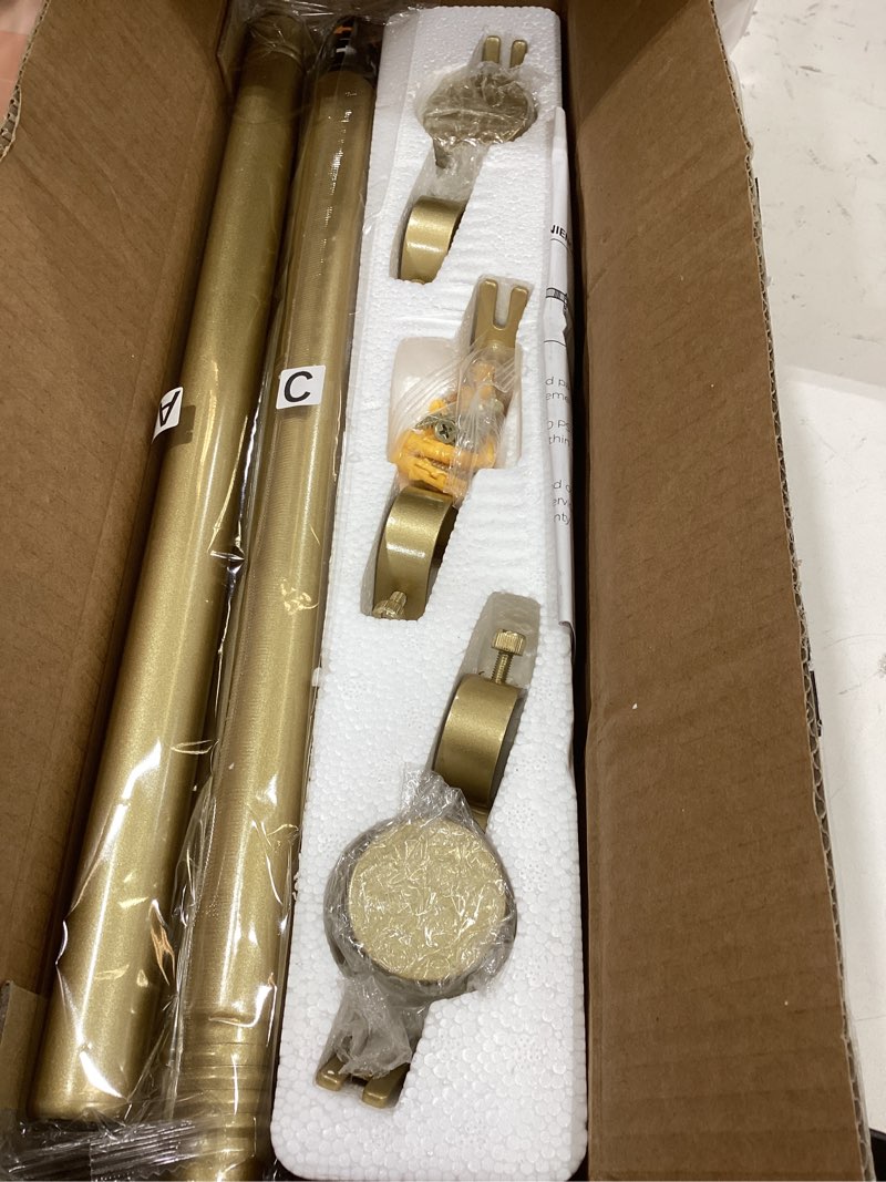 Condition photo showing New/Like New for YaFex Curtain Rods 32-84 Inch, Heavy Duty 1 Inch Adjustable Curtain Rod for Windows, Gold Long Window Treatment Rods, Modern Design, Easy Installation 32" to 84" Gold