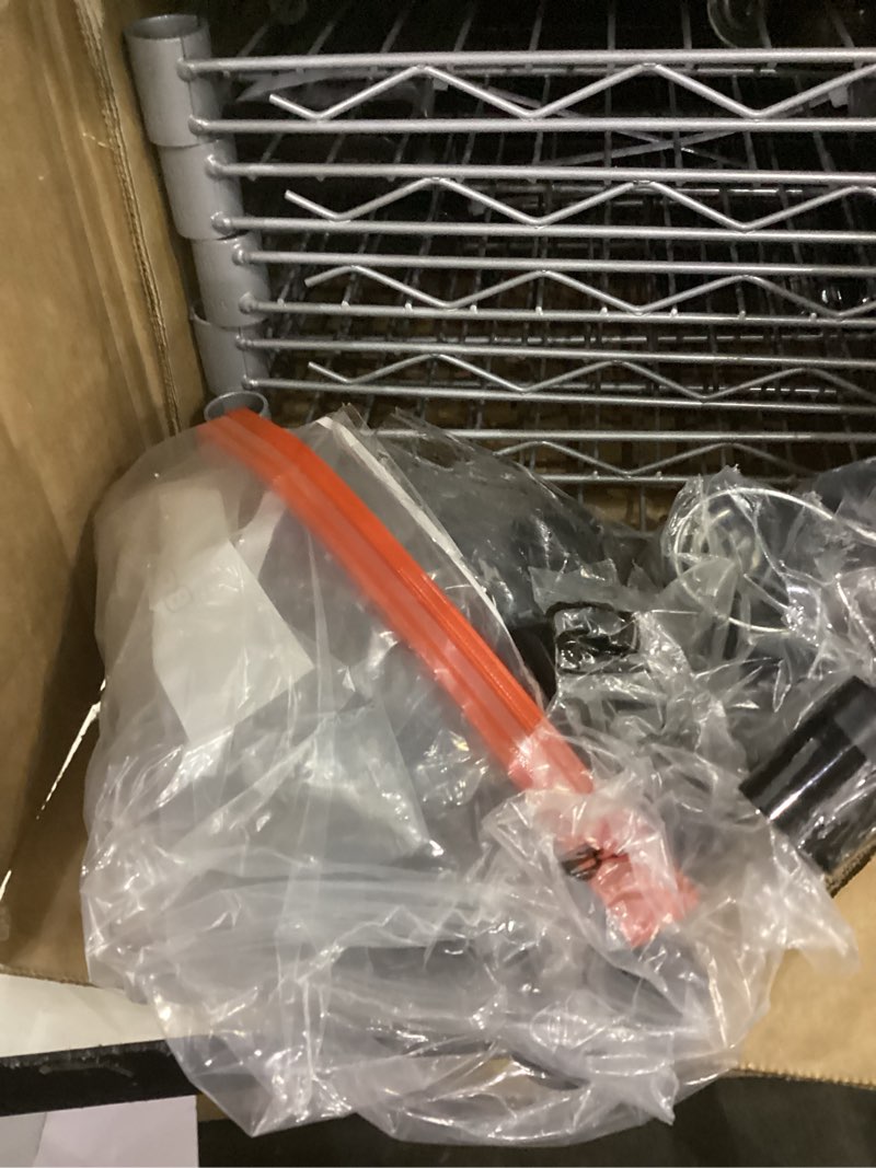 Condition photo showing As Is for Homdox 6-Tier Storage Shelf Wire Shelving Unit Free Standing Rack Organization with Caster Wheels, Stainless Side Hooks, Silver Gray 21.26*11.42*72.05 inch Silver