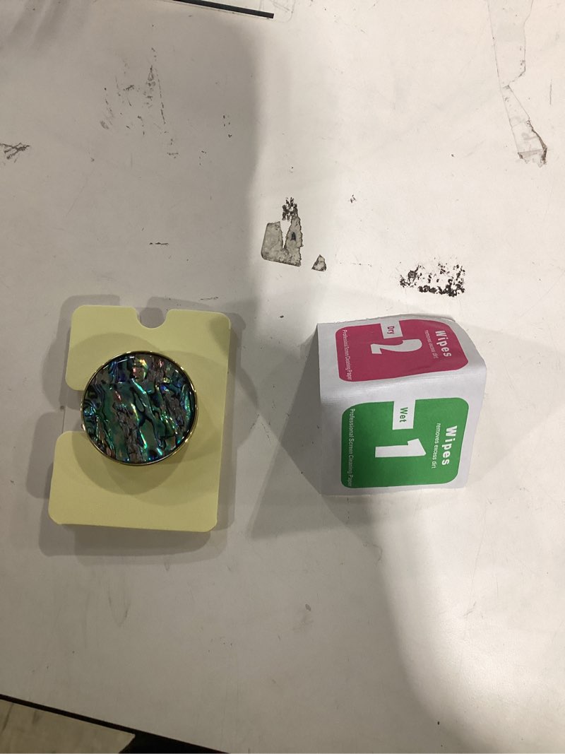 OnTheGrip Cute Natural Seashell Design Round Shape Collapsible Mobile Phone Grip Stand Holder for Smartphone Tablet Cell Phone Accessory (Black Fresh Water) Adhesive type Black fresh water