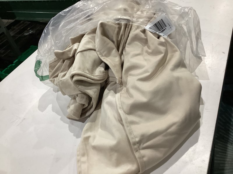 Condition photo showing As Is for ryb home beige velvet curtains 96 inches length - heavy duty back tab decorative window drapes privacy room darkening covering for living room playroom, width 52 x length 96 inch, beige, 2 panels beige 52"w x 96"l (pack of 2)