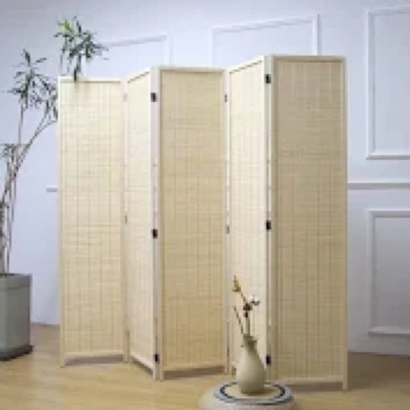 Furnnylane 5 Panel Room Divider Short Folding Screen Divider,Double Sided Bamboo Panel Divider for R