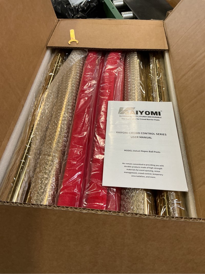 Condition photo showing New/Like New for kaiyomi 4Pcs Stanchions with Red Velvet Ropes Set, 5 Feet Velvet Ropes and Posts Poles for Red Carpet Party Decoration and 360° Photo Booth (Golden) Ball Dec Golden (Ball) 4