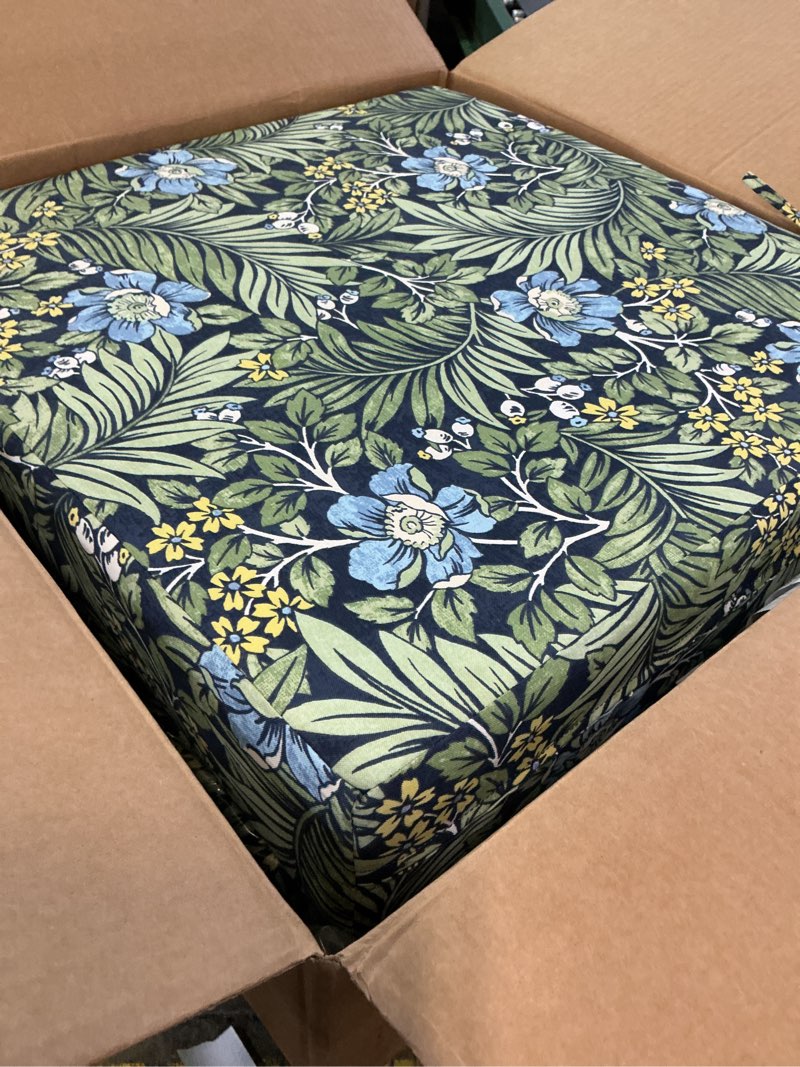 Condition photo showing Good Condition for (2pc)arden foam outdoor dining seat cushion kit, 19 x 19, made with profoam, rain-proof, fade resistant, sapphire morrison floral 19 x 19 foam seat cushion sapphire morrison floral