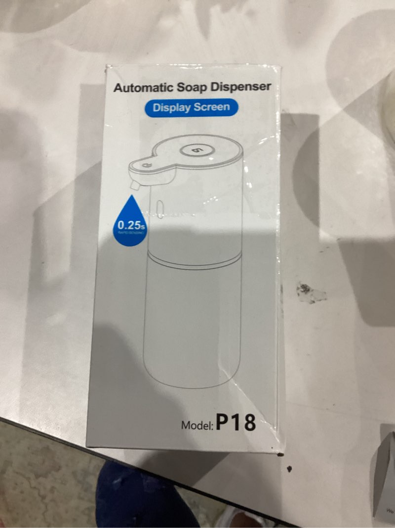 Condition photo showing As Is for automatic foaming soap dispenser 12.8oz, rechargeable & 6 levels foaming adjustable with digital display, wall mount, waterproof, touchless hand/dish soap dispenser for kitchen, bathroom, hotel black foam