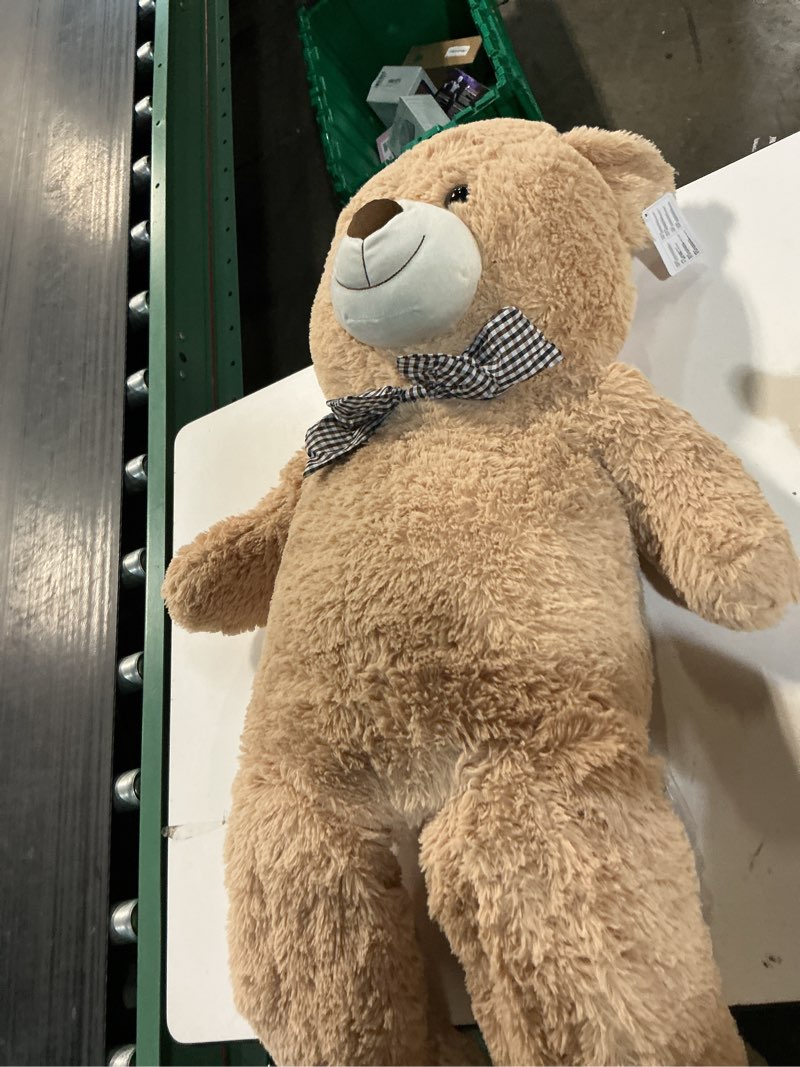 Condition photo showing Good Condition for maogolan giant teddy bear 4 feet,adorable and cuddly big bear stuffed animal 47", classic teddy bear plush gift decoration for baby shower,party,birthday,valentines day,tan brown 47 inches
