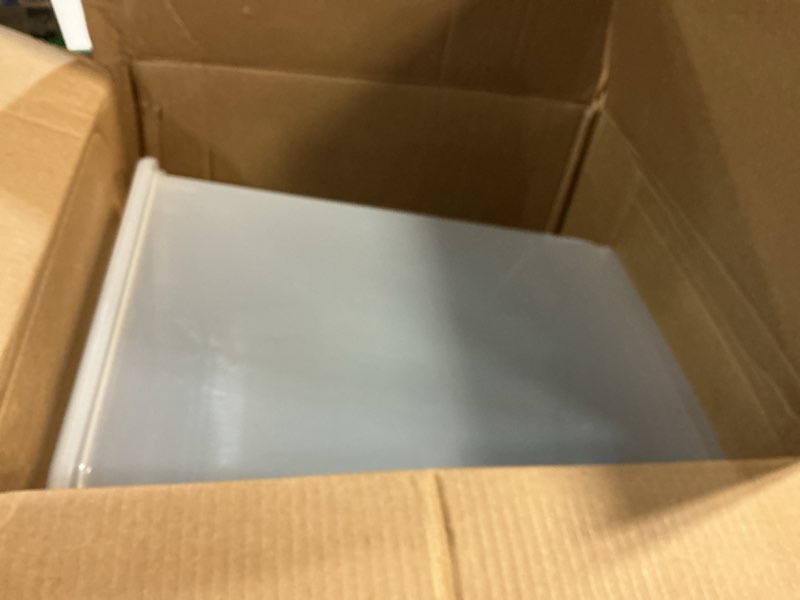 Condition photo showing As Is for amazon basics airtight pet food storage container with scoop, bpa free, removable wheels, 69 qt, gray