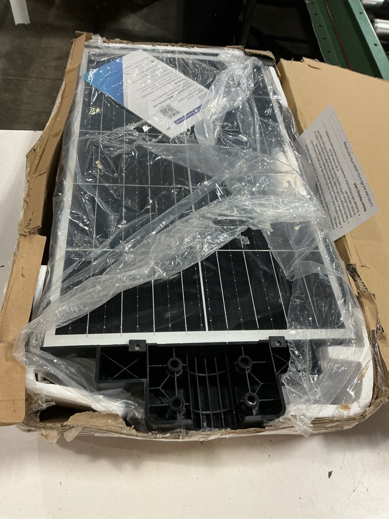 Condition photo showing As Is for jaynlt y-5200w solar street lights outdoor,commercial parking lot lights dusk to dawn, waterproof solar security flood lights with motion sensor and remote for yard, garage, driveway y-5200w 1pack