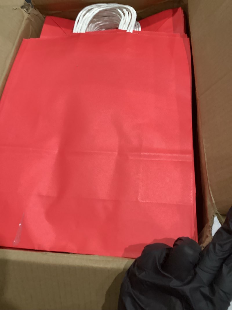 qiqee 100pcs gift bag with handles bulk red paper bags multiple uses (13''x5 x10 inch large size)