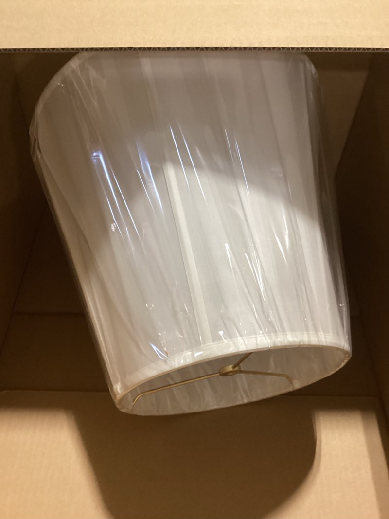Condition photo showing As Is for Aspen Creative 35002A Transitional Hexagon Bell Shape Spider Construction Lamp Shade in Off White, 16" wide (10" x 16" x 14")