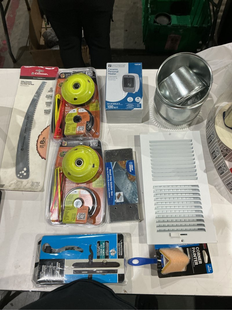 Condition photo showing As Is for assorted home improvement lot (small tools, screw, home accessories, etc.)