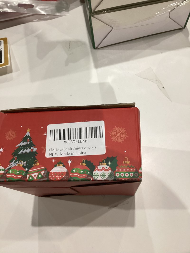 Condition photo showing Good Condition for Funny Christmas Coasters Table Decorations, 6 Pcs Ceramic Drink Coasters with Metal Holder, Merry Christmas Coffee Coaster Party Decor Supplies, Novelty Xmas White Elephant Gifts Stocking Stuffers