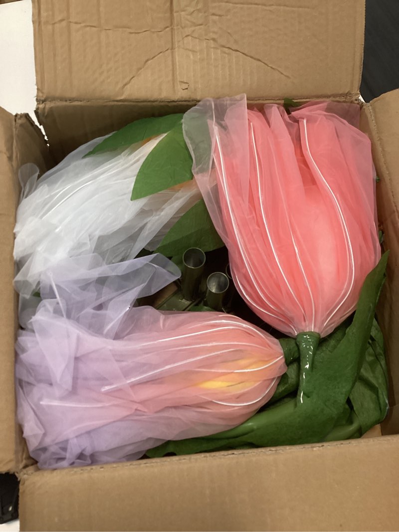 Condition photo showing As Is for leinuosen 3 pcs giant flowers for decoration 5.6 ft large organza flowers with stand for spring tea bridal shower wedding birthday party entrance decor corporate event photography booth indoor outdoor multi color classic
