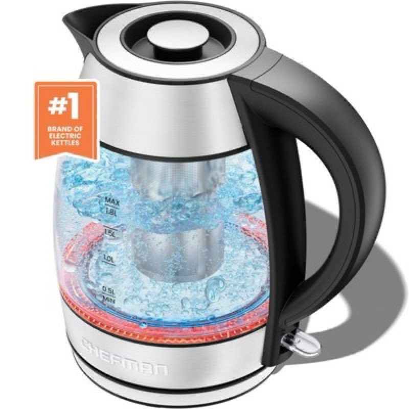 Chefman 1.8L Rapid-Boil Kettle with Keep Warm and Tea Infuser - Stainless Steel: Electric Water Boiler, 1500W, Silver