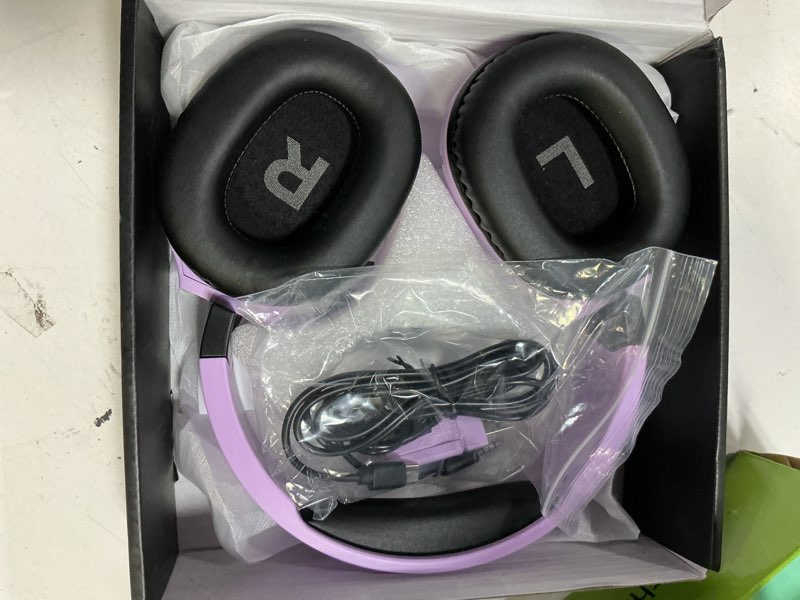 Condition photo showing Good Condition for wolflaws wireless gaming headset with noise canceling microphone for ps5, pc, ps4, 2.4g/bluetooth gaming headphones with usb and type-c connector, wired mode for controller (purple) purple regular edition