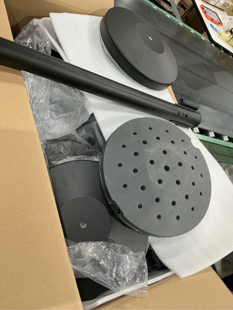 Condition photo showing As Is for retractable black belt | 2 pcs heavy duty steel black stanchion post/pole/rope | safety locking belt| 4-way connect | crowd control barrier