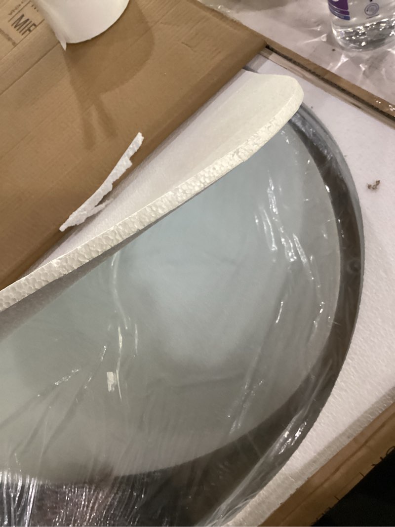 Condition photo showing New/Like New for wall mounted mirror, arched wall mirror for bathroom, 24"x36" arch bathroom mirror with metal frame, silver vanity mirror decor for mantle, bedroom, entryway, living room 36"l x 24"w silver