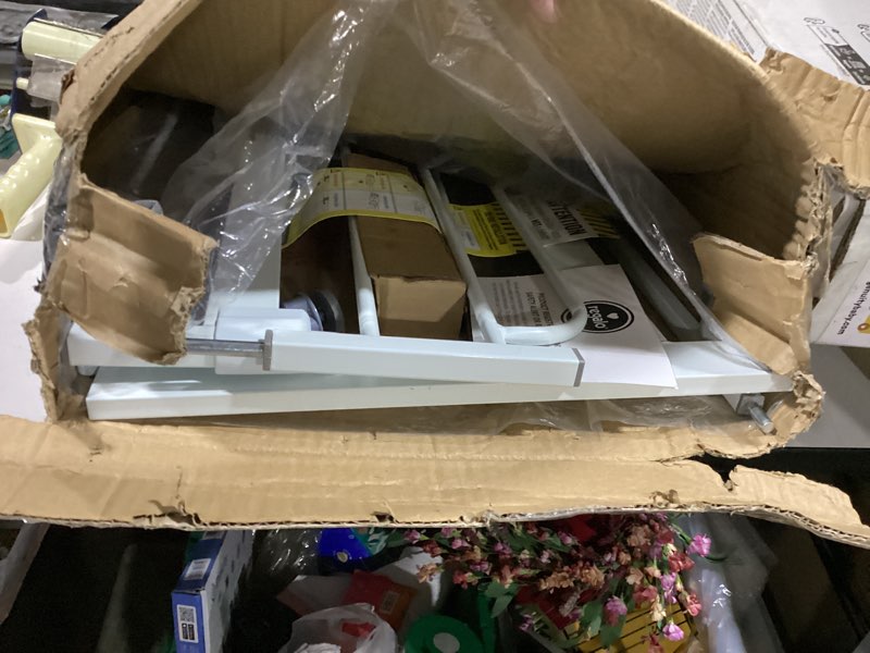 Condition photo showing As Is for regalo safety 29-38.5" baby gate for doorways & bottom of stairs, pressure mounted baby gate with door for babies, toddlers & pets, tested & safe for 30 years, american designed, american owned, white white 29-38.5"w x 30"h