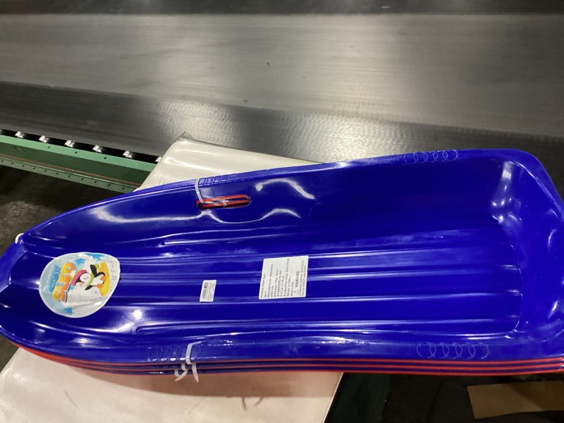 Condition photo showing New/Like New for 2 pack red and blue sled 35 inch Snow Sled, Plastic Sled with Leash 2 Handles., Wider and Thicker,Accommodates 2 People 