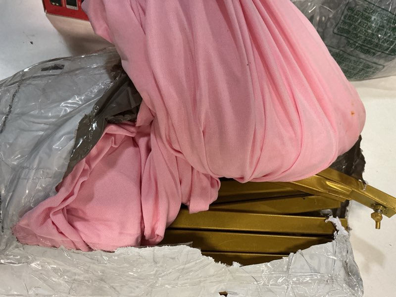 Condition photo showing As Is for Metal Arch Backdrop Stand Set of 2 With Pink Cover (7.2FT+6FT) Gold Wedding Arch Stand Balloon Arched for Birthday Party Baby Shower Graduation Ceremony Decoration 7.2Ft+6ft?Pink Cover? 7.2Ft+6ft