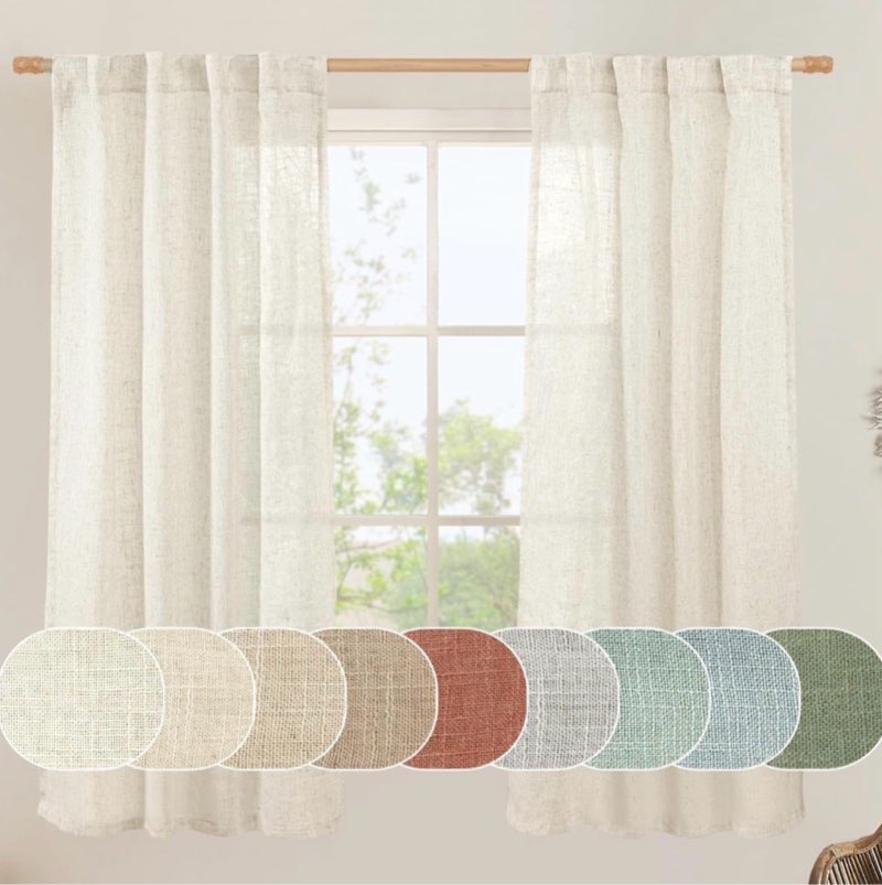 LAMIT Sheer Linen Curtains 63 Inches Long, Semi Sheer Light Filtering Panels Back Tab and Rod Pocket