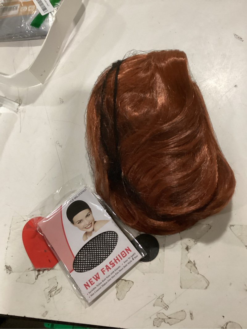 Condition photo showing Good Condition for ginger wig bob wig short straight hair wigs middle part for women girls synthetic heat resistant halloween costume party wig with wig cap ginger 10 inch