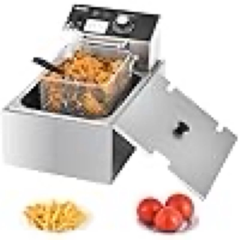 Deep Fryer with Basket, 1700w 9.1Qt Oil Tank/ 4Qt Basket, Stainless Steel Countertop Electric Fryer for Home and Commercial Use, Oil Fryer with Temperature Control and Double Overheat