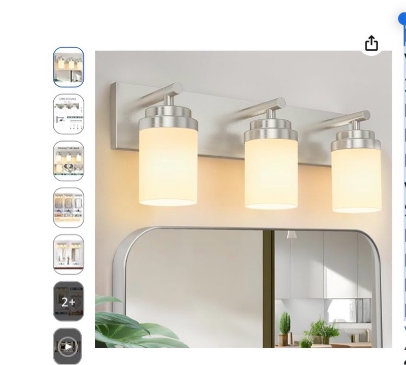 izorro bathroom vanity light fixture, 3-light 22 inch brushed nickel bathroom light fixtures over mirror, with white glass shade, modern farmhouse vanity lights, rustic restroom lighting fixtures