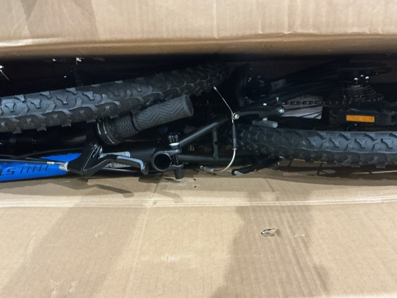 Condition photo showing As Is for huffy stone mountain bike for men and women, 20”/24”/26”, 6-speed (20”) or 21-speed, front or dual suspension (varies), multiple colors, adjustable saddle, shimano equipped, all-terrain tires matte black 26 inch