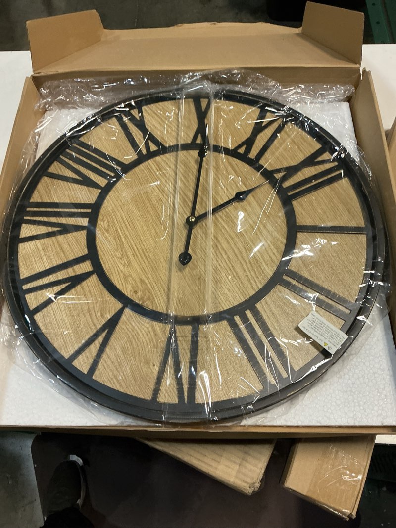 Condition photo showing New/Like New for large wall clock for living room decor, non ticking silent, battery operated modern vintage wood oversized decorative wall clock for bedroom kitchen farmhouse office decor 20inch antique bronze metal - roman numerals