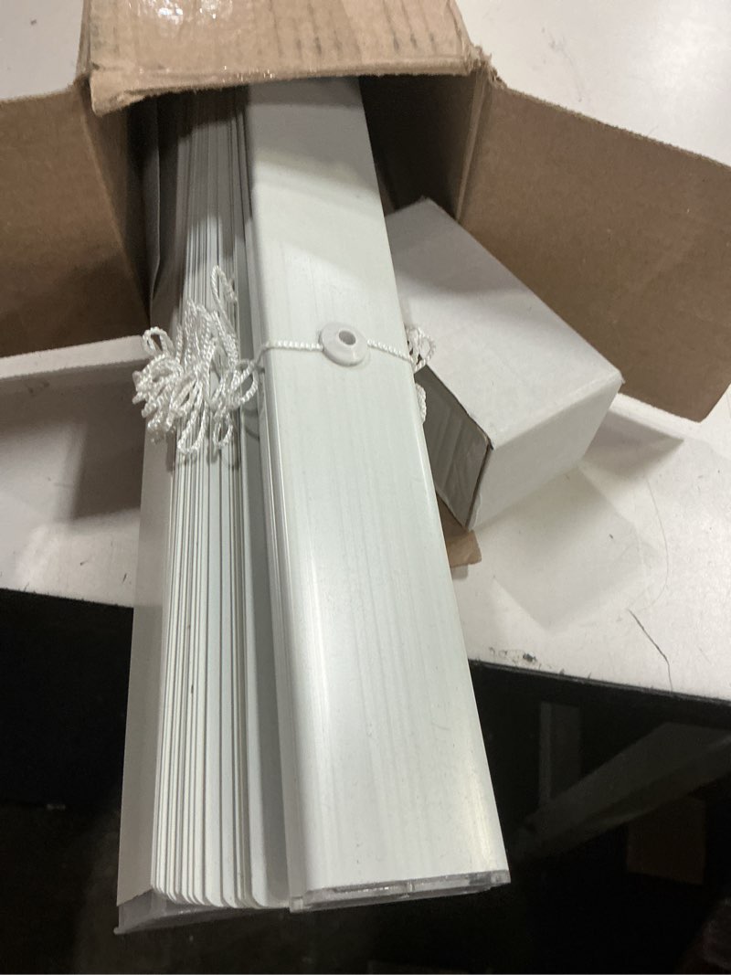 Condition photo showing As Is for cordless room darkening venetian blind - 31 inch width, 64 inch length, 2" vinyl slat size - white - gii luna light filtering horizontal mini windows blinds for interior by achim home decor 31"w x 64"h white
