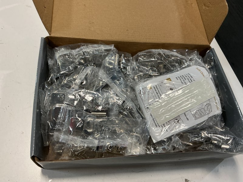 Condition photo showing Good Condition for cabinet hinges - 24 pack for 1/2 inch overlay cabinet, face frame concealed 105deg self closing hinges, stainless soft close cabinet door hinges with mounting screws and repair plate