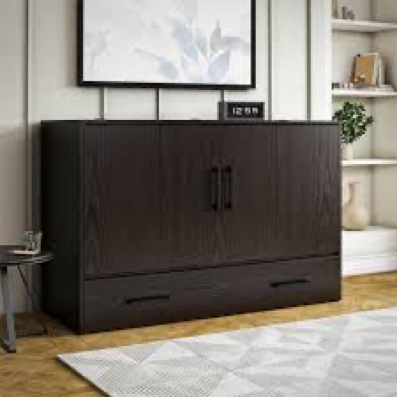 Ashby Queen Cabinet Bed With Storage Drawer, Espresso, Box 1 Of 2 INCOMPLETE 