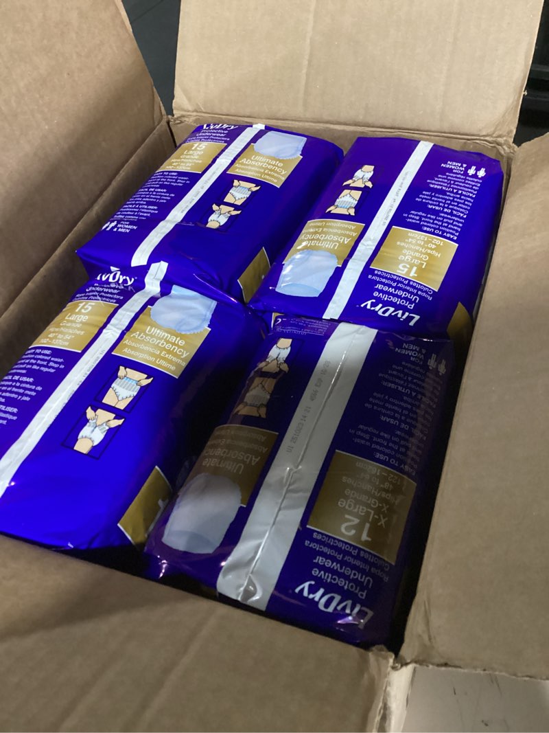 Condition photo showing New/Like New for livdry large ultimate adult incontinence underwear, high absorbency, leak cuff protection, l, 60-pack large (60 count)