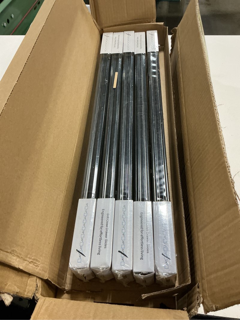 Condition photo showing New/Like New for 10 Pairs | Soft Close Drawer Slides 22 inch, HBL’ Heavy Duty Cabinet Drawer Slides Replacement - Ball Bearing Full Extension, 200 LB Capacity, Made of Cold-Rolled Steel, Rust-Resistant & Long-Lasting. 22" Drawer Slide 10 Pairs Black