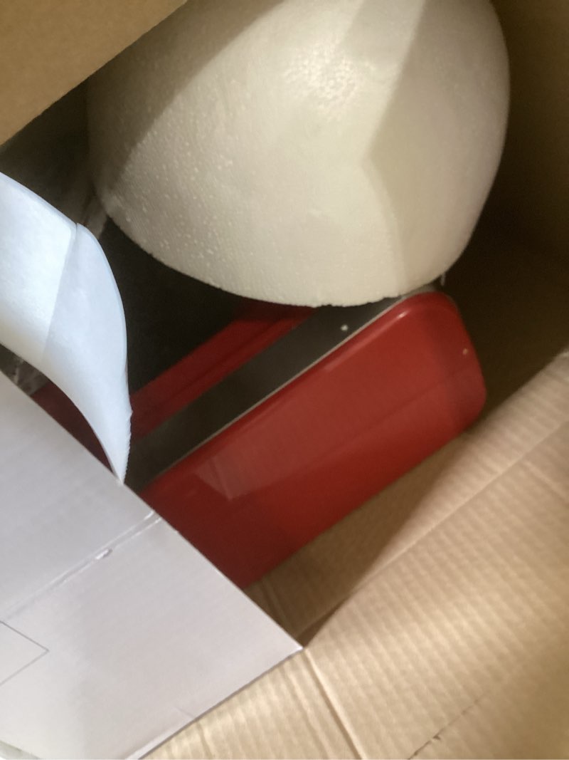 Condition photo showing As Is for hamilton beach electric stand mixer, 4 quarts, dough hook, flat beater attachments, splash guard 7 speeds with whisk, red red 7 speeds with whisk & splash guard