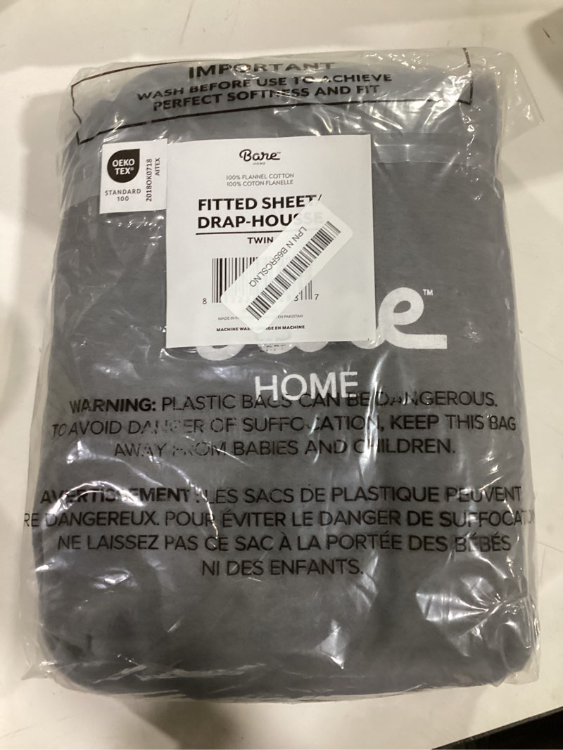 Condition photo showing Good Condition for bare home flannel fitted bottom sheet 100% cotton, velvety soft heavyweight - double brushed flannel - deep pocket (twin, grey) twin 02 - grey