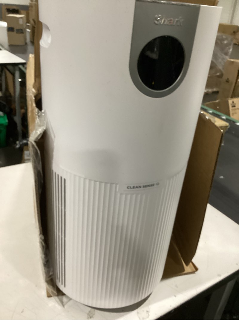 Condition photo showing As Is for shark air purifier for home large room, clean sense technology, hepa air filter, 1000 sq ft, kitchen, filters smoke, captures 99.98% of particles, pet dander, pollutants, dust, allergens, hp201 1000 sq. ft.
