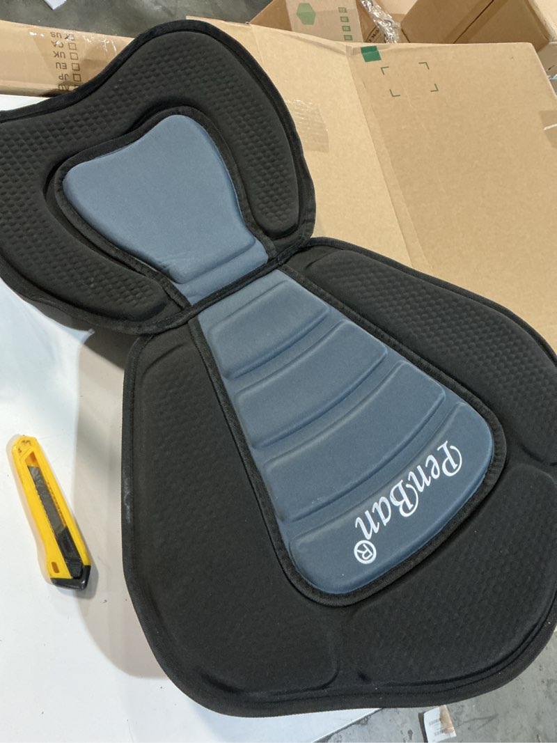 Condition photo showing As Is for Universal Deluxe Kayak Seat Cushion with Storage Bag for Kayak,Padded Boat,SUP,Canoe,Fishing Boat,Seats with 4 Adjustable Straps 1 Pack Black/Gray