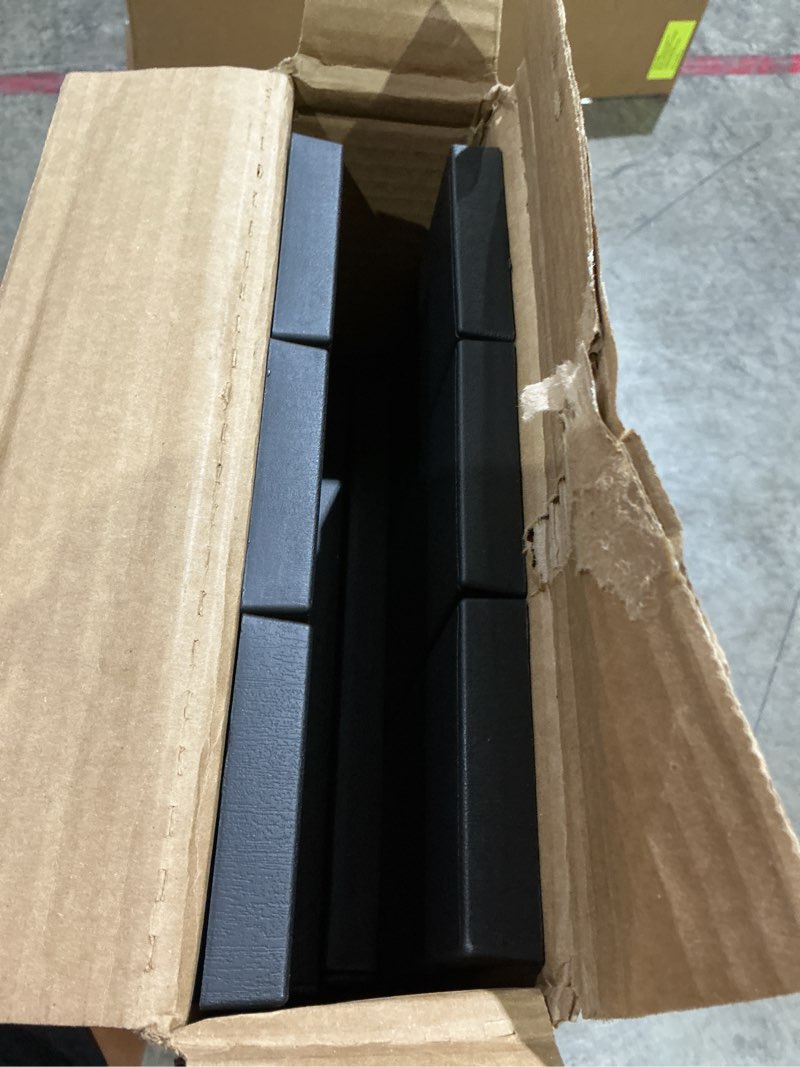 Condition photo showing As Is for 11 in. x 47 in. polypropylene plastic 3-board closed board and batten shutters pair in black