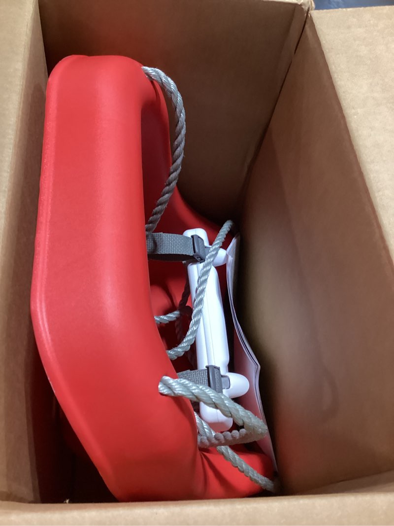 Condition photo showing Good Condition for 2-in-1 snug 'n secure swing - red with white bar, ages 9 months to 4 years