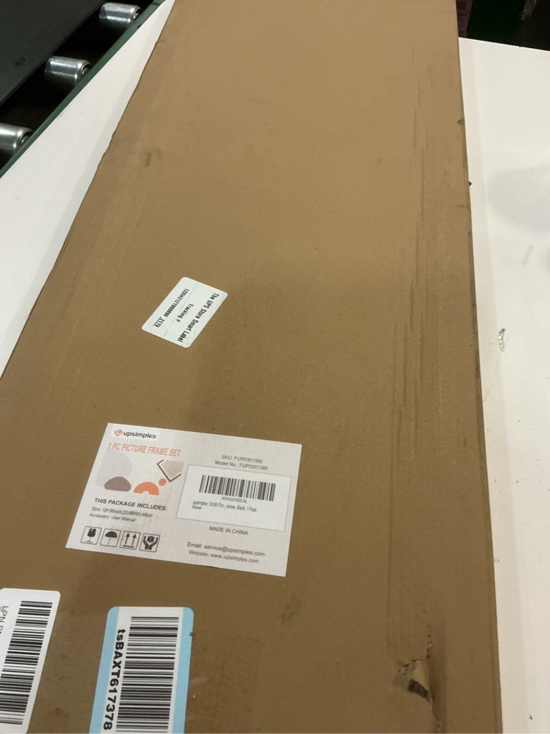 Condition photo showing New/Like New for upsimples 12x36 picture frame, display pictures 10x30 with mat or 12 x 36 without, wall hanging long frames, black, 1 pack black 12x36