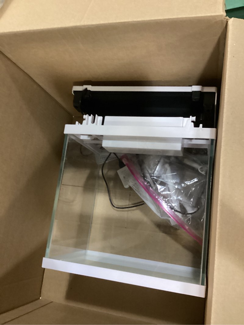 Condition photo showing As Is for vehipa fish tank, smart fish aquarium kit 4.2 gallon with auto feeder, 4-in-1 silent pump, adjustable lighting, temperature display & humidifier for desktop, office, room 4.2 gallon white