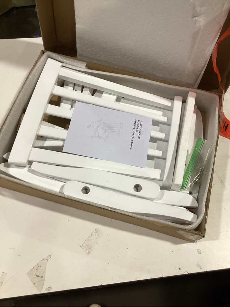 Condition photo showing As Is for Hngilkoo Kids Rocking Chair for Toddler and Small Baby Wooden Comfy Rocker Furniture Indoor Cozy Recliner for Bedroom Living Room Lounge Outdoor White