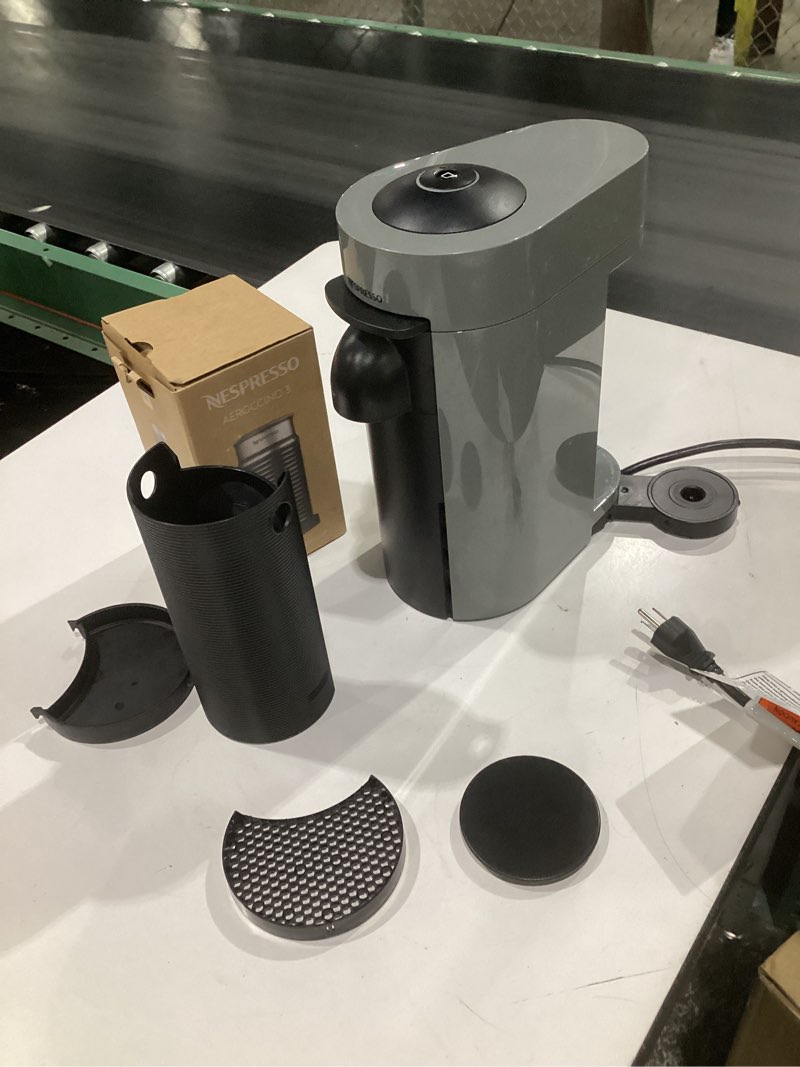 Condition photo showing As Is for (used,not tested)de'longhi nespresso vertuo plus coffee and espresso maker by de'longhi, grey with aeroccino milk frother machine + frother gray